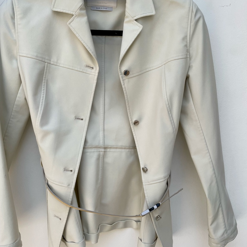 Prada Cream Belted Blazer Button Up Stretch Nylon
